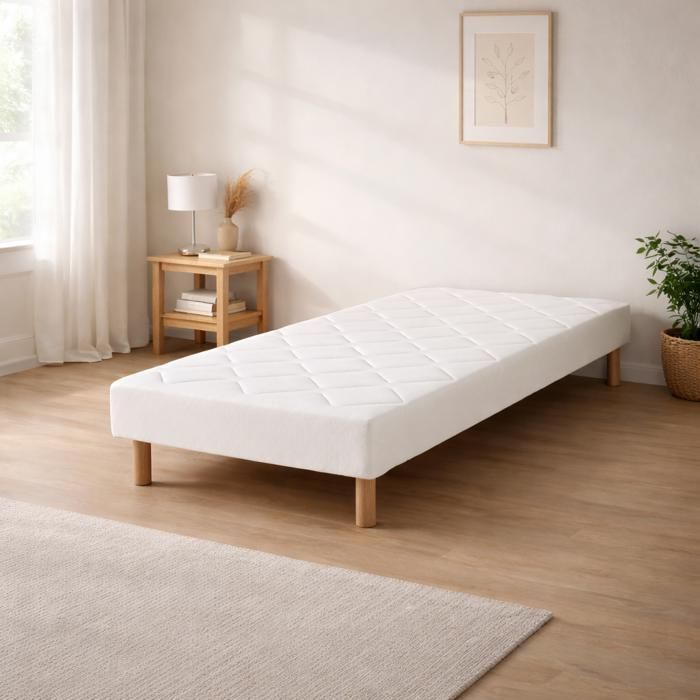 Sommier tapissier 90x190 blanc Gamme Prestige Hôtel bois massif + pieds offerts