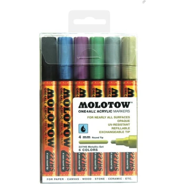 Molotow One 4 All Marker Marqueur Art Graffiti Body Painting Deco 2mm X 6 New Csk Artiste Metallic Dessin