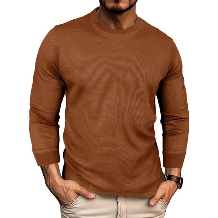 T Shirt Manches Longues Bouton Col Slim Fit pour Homme T Shirt