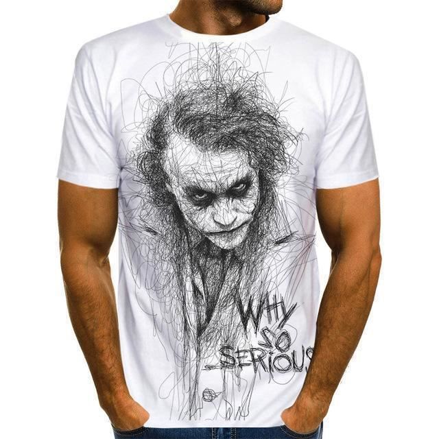 T-shirt bricolage,2021 d'été Clown Blanc Joker 3d Imprimé T-shirt Hommes Joker Visage Décontracté Hommes Tshirt Clown Manches Court