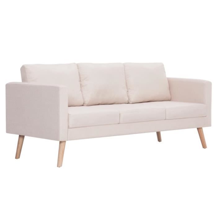 Canapé 3 places - OMABETA - M01081 - Tissu crème - Bois - Confort moelleux