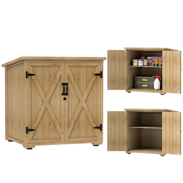 Outsunny - Armoire de rangement pour le jardin - Bois de sapin - 77.5x88x90cm - Bois naturel