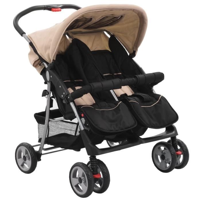 Poussette double Poussette à deux places Taupe et noir Acier - Cdiscount  Jeux - Jouets