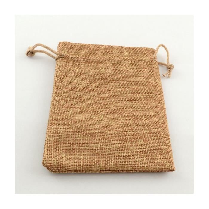 Lot 10 sachets pochettes en toile de jute avec cordon 18x13 cm Marron clair Marron Clair