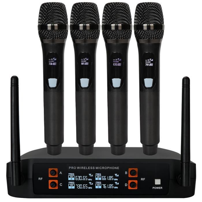 Système de microphone sans fil UHF,4 micros dynamiques à main