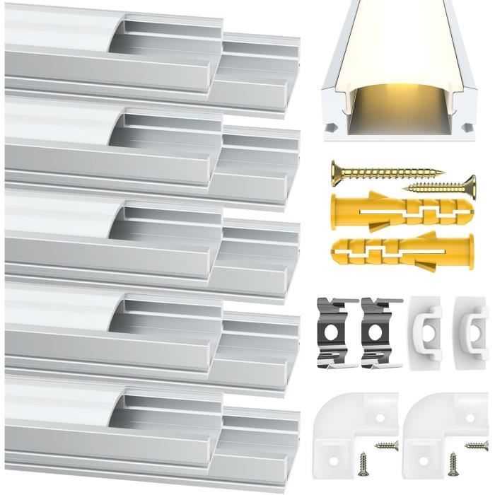 Kit 4 Profilés Aluminium LED Flintronic 1.2m En U - Pour Encastrement Placo, Ruban LED, Finition Pro (Cache Blanc Crème Inclus)