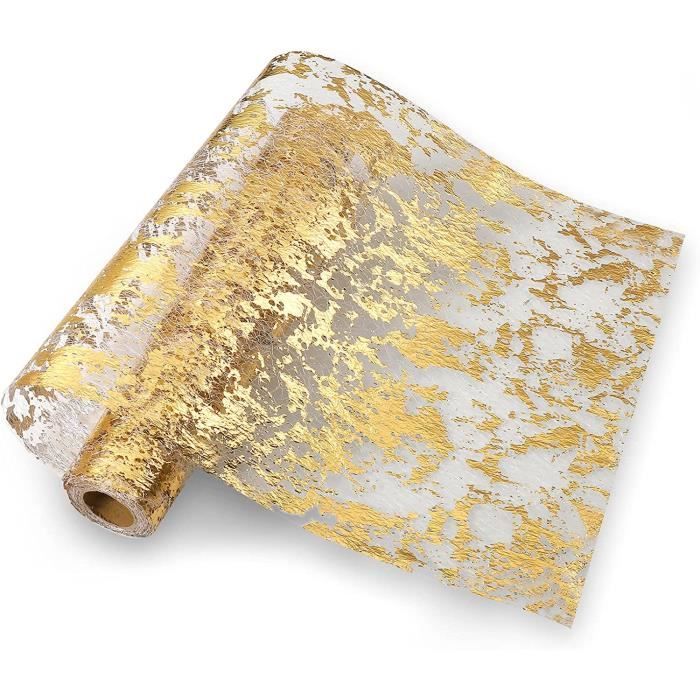 Ruban De Table Métallisé Or 28 Cm X 20 M - Décoration Pour Mariage, Fête, Anniversaire - Inclut Ciseaux Et Rubans