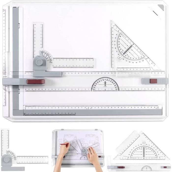 Planche à Dessin A4 Complète - Avec Règle Coulissante, équerre, Rapporteur, Pour étudiants, Architectes
