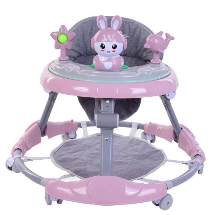 Trotteur bébé évolutif musical pliable réglable en hauteur - rose