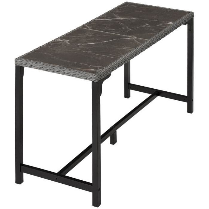 TECTAKE Table de bar en rotin LOVAS Résistant aux intempéries et aux rayons UV Plaques en grès cérame amovible - Gris