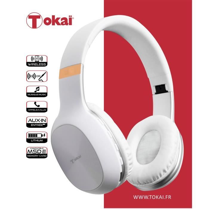 Casque sans fil stéréo + AUX-IN blanche - TOKAÏ