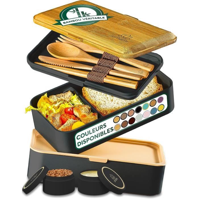 umami bento lunch box, 2 pots à sauce & couverts en bois inclus, lunchbox micro-ondable, boîte à lunch adulte/enfant
