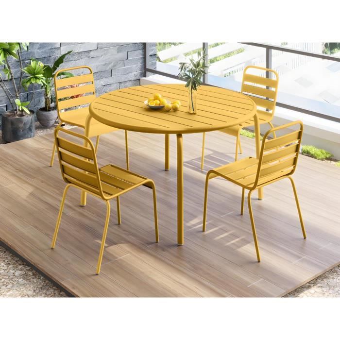 Ensemble table et chaises de jardin en métal - Jaune moutarde - MIRMANDE de MYLIA
