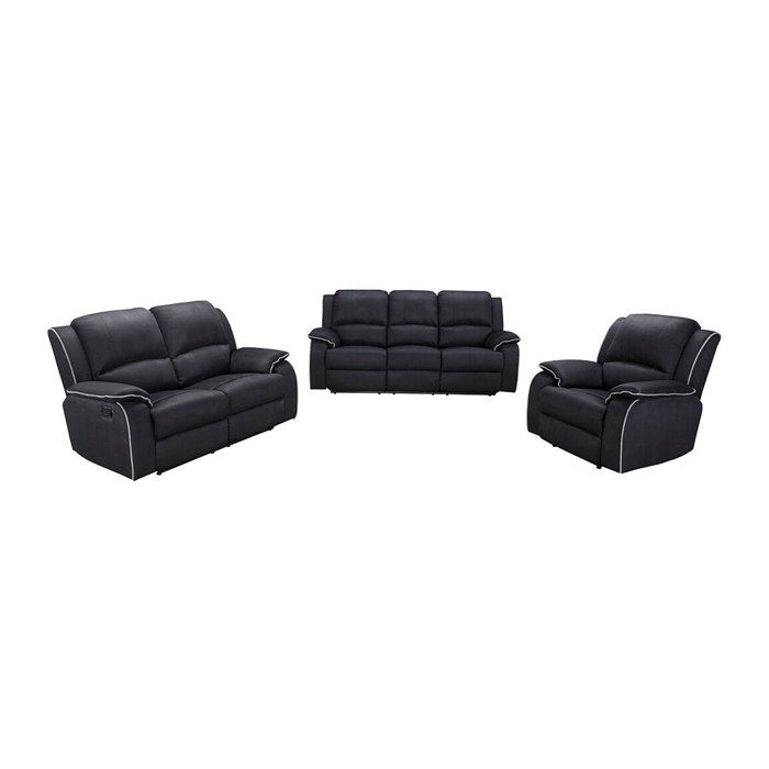 Canapés 3 places 2 places et un fauteuil relax en microfibre HERNANI - Noir