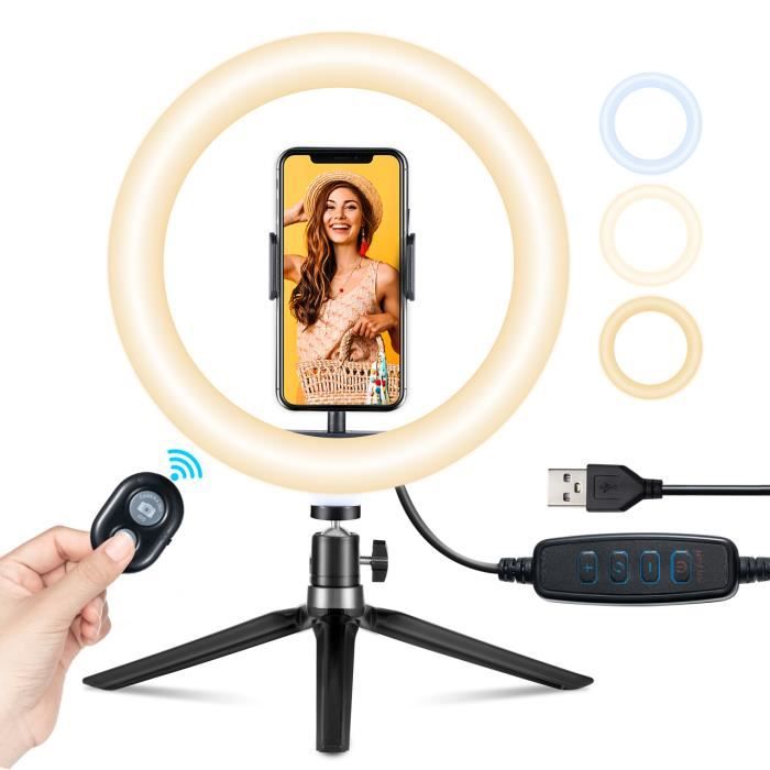 Live Stream 3 Modes d'éclairage et 10 luminosités pour TikTok 10.2 LED Lumière Anneau avec Contrôle Bluetooth Ring Light avec 2 Trépied Pliable Selfie Ring Light avec 67 Trépied Maquillage 