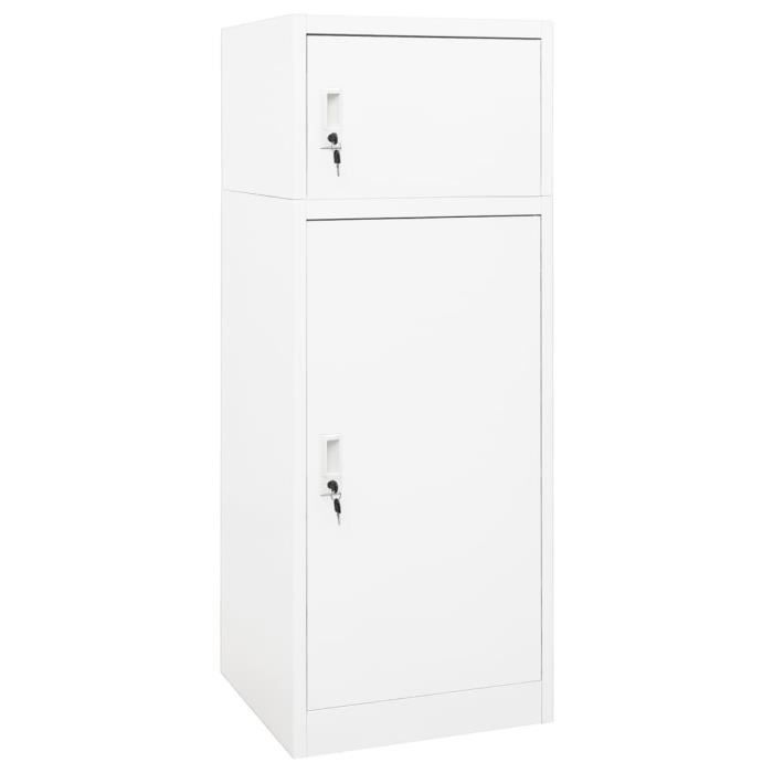 Armoire à Selles En Acier Blanc - 53x53x150 Cm - 2 Portes Verrouillables, Porte-selle Réglable - Équitation, Rangement Sellerie