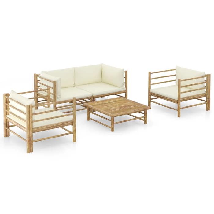 vidaXL Salon de jardin 5 pcs avec coussins blanc crème bambou 3058207