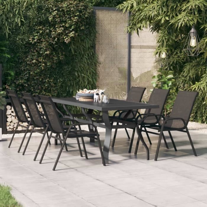 vidaxl table de jardin gris et noir 180x80x70 cm acier et verre  318771