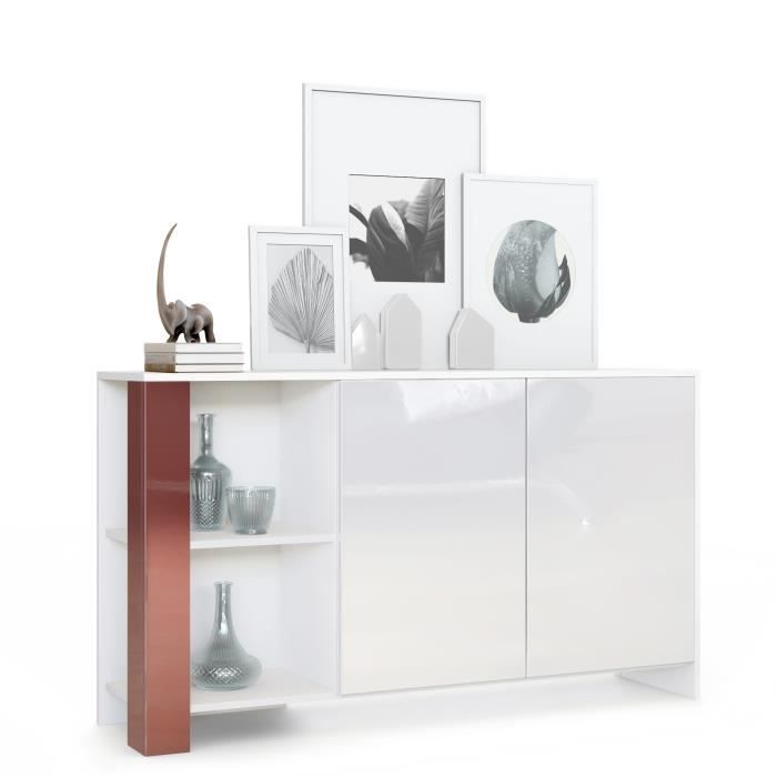 Buffet Canto long bahut avec 2 portes et 6 compartiments blanc mat - blanc brillant - bordeaux haute brillance (143 x 81 x 36 cm)