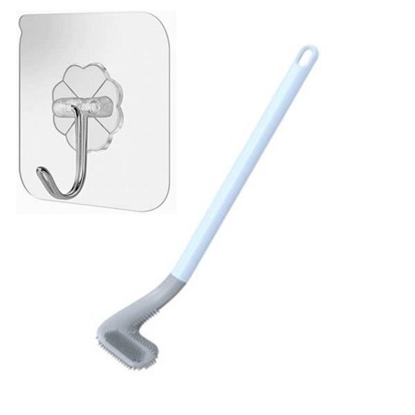 Brosse WC à Long Manche Bleue - Tête Incurvée Double Face - Nettoyage Des Toilettes