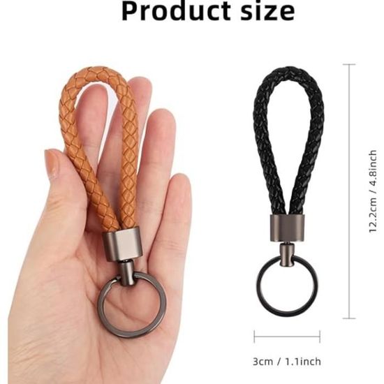 Porte-clés En Cuir Tressé Bordeaux Avec Bracelet Tissé - Neuf D'Origine | Style Vintage & Pratique