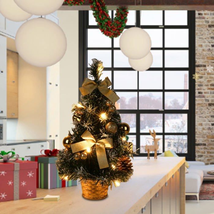 12- 30 cm Mini Sapin de Noël Artificiel Pré-Illuminé Arbre de Noël de