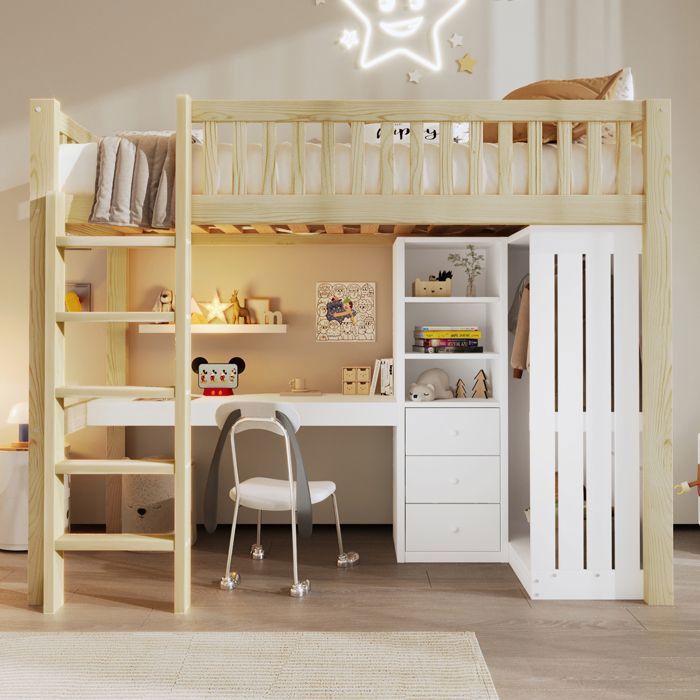 Lit mezzanine enfant avec bureau, lit superposé 90×200cm, équipé d'une ...