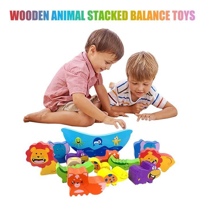 mamabrum, Boat in Balance - Wooden Skill Game, Animal Detection, Coordination of Vision and Movement, Stacking Animals on a Wooden Boat, Balance Game Children