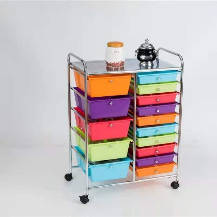 GOPLUS Chariot De Rangement 15 Tiroirs - Cadre Fer Tiroirs Plastique - 63x37x87 Cm Multicolore
