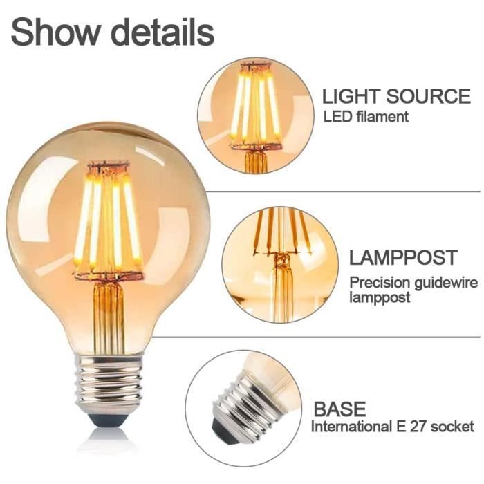 Ampoule filament LED E27 de 4 W, Éclairage vintage, LED Edison Caliente  3000K Estrella de 4 W : : Luminaires et Éclairage