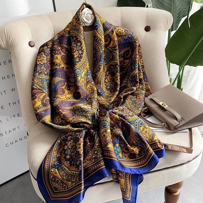 Echarpe Foulard imprime de marque de luxe pour femmes chales et enveloppes en soie Polyester Pashmina Hijab F 7 1 F7639