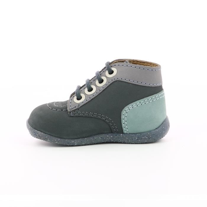 Botillon Kickers Bonbon Gris Fille Cuir Fermeture a lacet