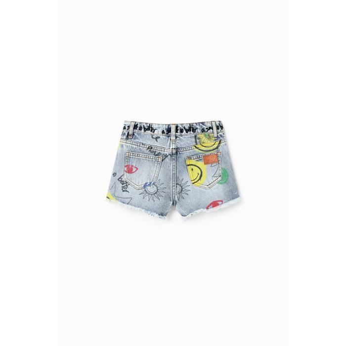 Short jean fille Desigual Smiley Friends bleu 9 10 ans