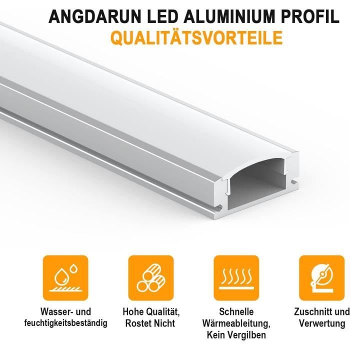 Profilé Aluminium LED 10x1m - Canal En U Avec Couvercle Laiteux | Pour Bandes LED Philips Hue Et Autres