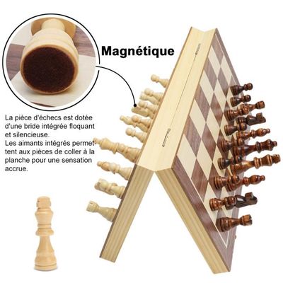 Jeu D'échecs Et Dames En Bois Magnétique 2 En 1 - Plateau Pliable 39x39 Cm, Idéal Pour La Famille, Les Voyages Et Les Fêtes