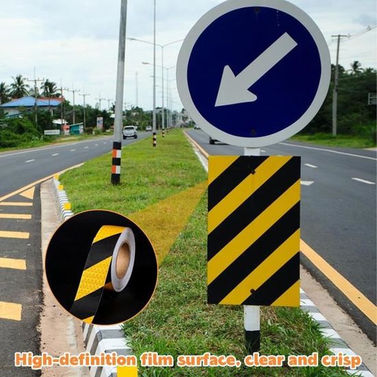 Ksvaye Ruban Réfléchissant Adhésif 25M X 5cm - Bande De Signalisation Noire Et Jaune Pour Sécurité Véhicules, Remorques Et Bateaux