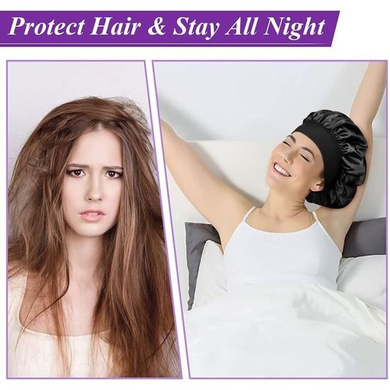 2 Pcs Satin Sleep Cap pour les femmes Cheveux longs Bonnet soyeux pour  cheveux bouclés Imperméable satin chapeau de cheveux pour dormir extra