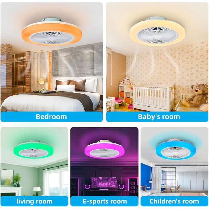 Ventilateur Plafond Avec Lumière RGB - Commandé Par Alexa - 50cm - Silencieux - Pour Chambre & Salon
