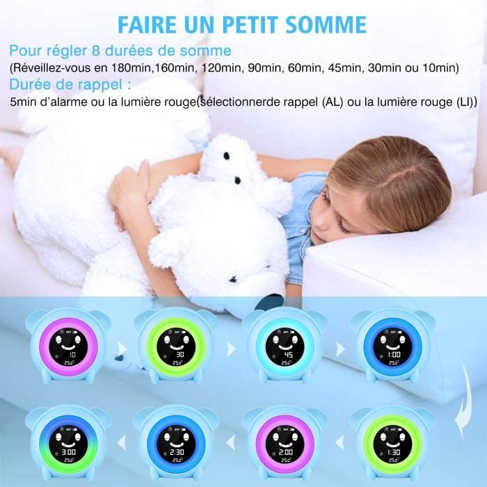 Réveil Enfant Educatif Azyh - Affichage Jour/Nuit Avec Veilleuses RGB Et Fonction Snooze