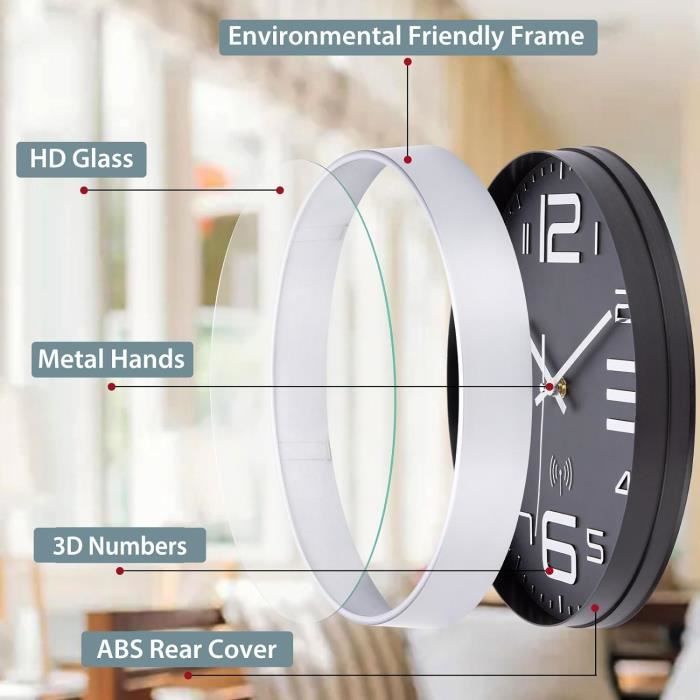 Horloge Design Moderne Cuisine Bureau VIVILINEN Horloge Murale Radio Pilotée Silencieuse Sans Tic-Tac 30cm Bureau Moderne