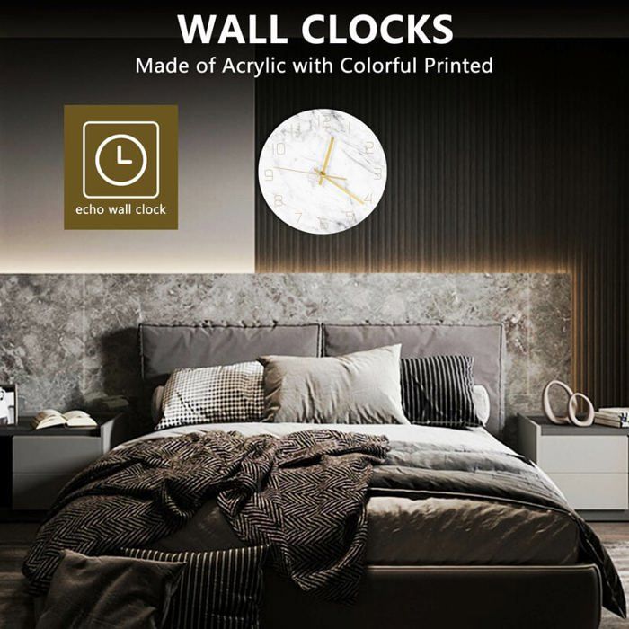 Horloge Murale Verre ARTTOR 40x40cm - Design Marbre Pierre, Silencieuse - Décoration Moderne