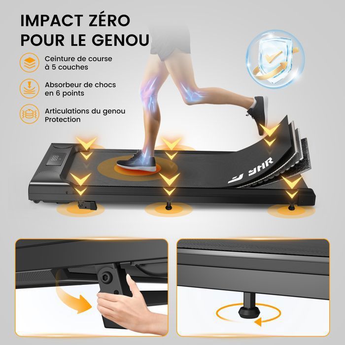 HomeFitnessCode Tapis De Course Pliable 2 En 1,10 Km/h - Tapis De Marche, Moteur 2.5 HP- Walking Pad Électrique, Surface Large 43 Cm, Télécommande, Écran LCD, Capacité 130 Kg (Noir