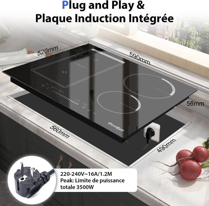 Plaque à Induction 4 Feux Cooksir 60cm – 7200W, Commande Tactile, Fonction Boost - 3