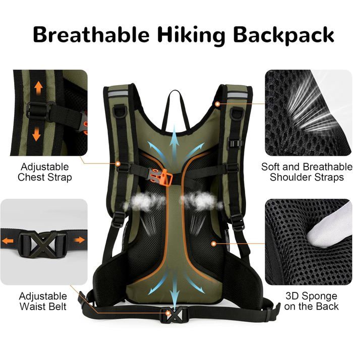 Sac à Dos De Randonnée Pliable 15 L – Ultra-léger 0,3 Kg, Résistant à L'eau, Nylon Indéchirable, Plusieurs Poches, Pour Camping Et Voyage
