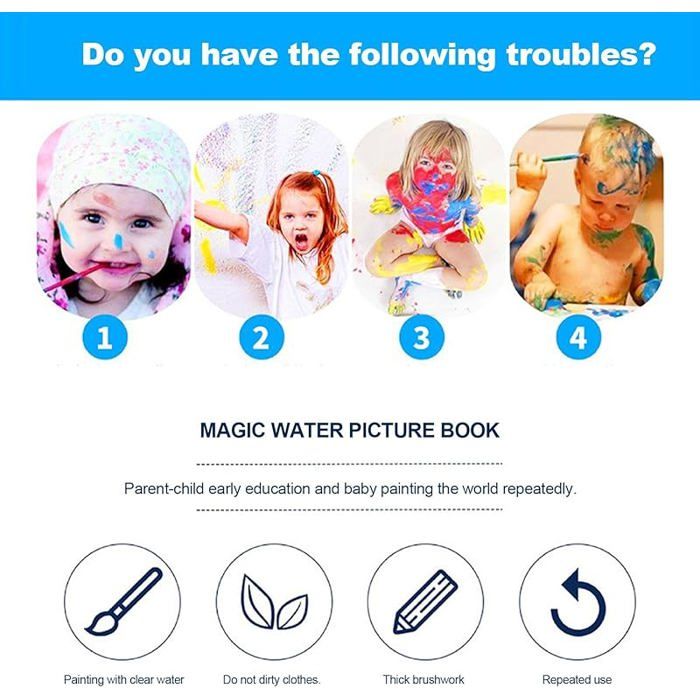 Livre De Coloriage à L’eau Réutilisable - Pour Enfants 1 à 3 Ans, Jouet éducatif Et Sans Désordre