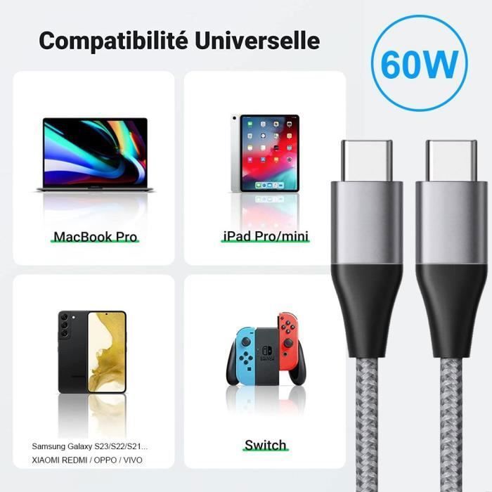 SUNGUY Lot De 3 Câbles USB C De 30 Cm Et Câble De Données De Type C Pour Samsung Galaxy S10 S9