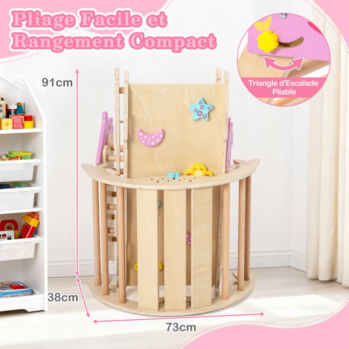 Ensemble de triangles Pikler 7-en-1 de Qaba, jouets d'escalade en bois pliables avec arche, rampe et échelle, gymnases intérieurs de la jungle Montessori pour tout-petits de 1-4 à 3 ans, bleu