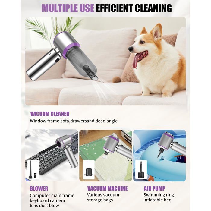 Minthouz Aspirateur à Main 16000Pa Sans Fil - Aspirateur Voiture Puissant, Pour Maison Bureau Clavier, Léger Et Portable
