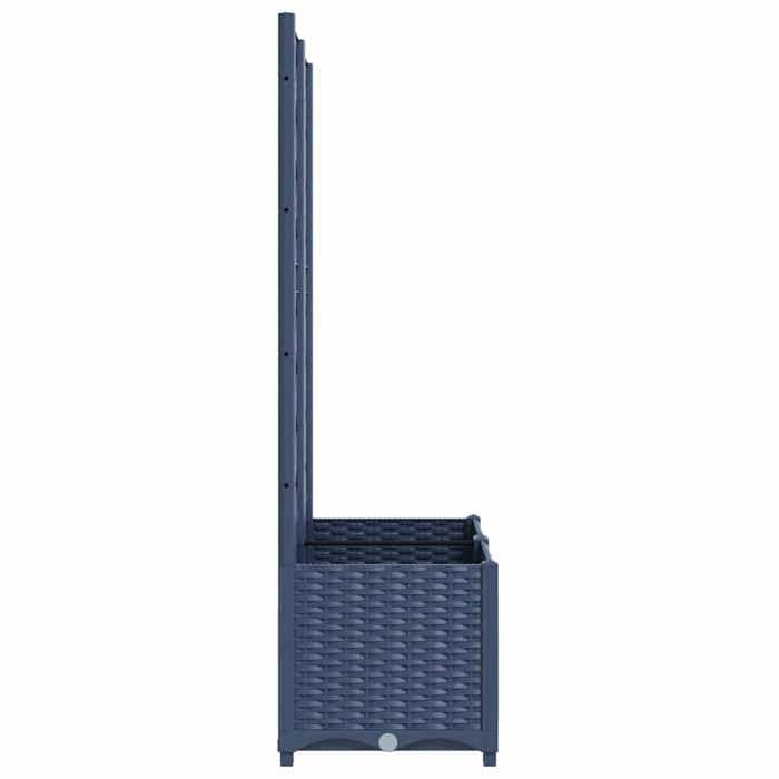Jardinière Avec Treillis Bleu Gris 160×40×140 Cm – Potager Extérieur PP Rotin, 4 Bacs Combinables, Plantes Grimpantes