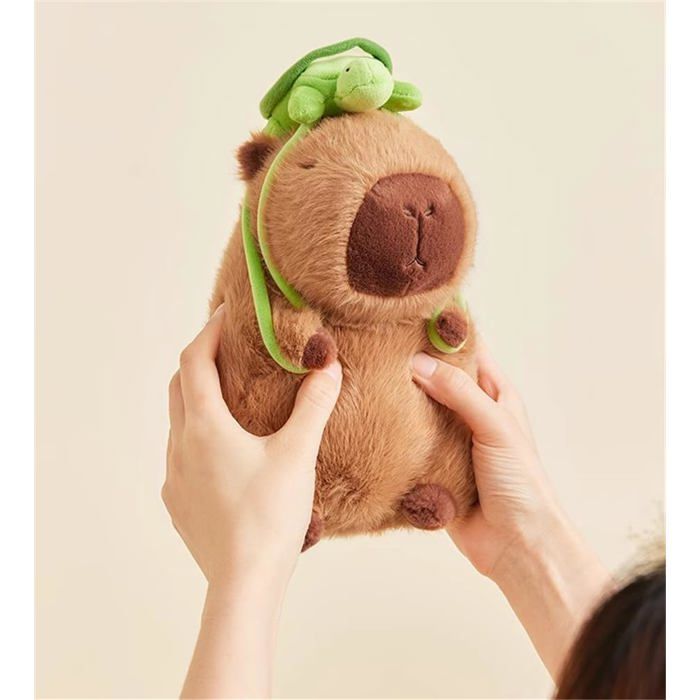 Peluche Capybara, 25 Cm Capybara Portant Une Tortue Jouet Réaliste Et